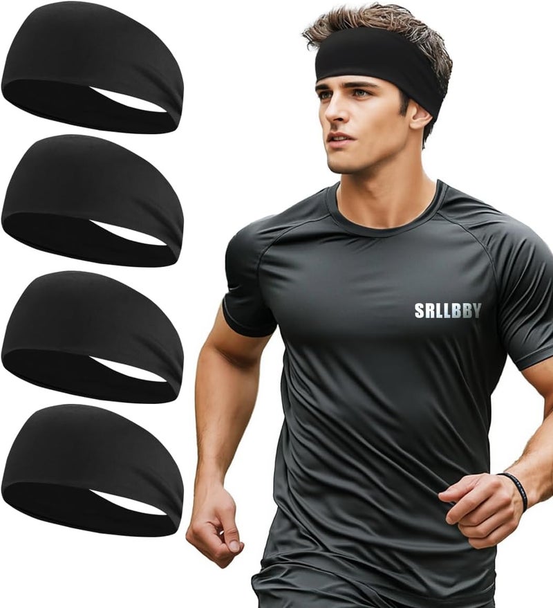 SRLLBBY 4 PCS Double-Layer Workout Headbands, Stretchy Sports Sweatband for Men and Womem, Sweat Wicking Hairbands for Running - Image 1